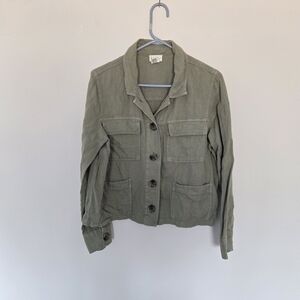 Nicole Miller Linen Blend Green Women's Spring Jacket Boxy Fit Normcore Large